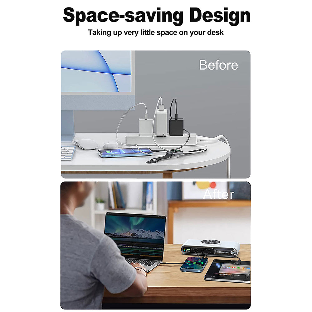 WLX-F9A Skrivebordsladestation 72W Multi-Port Oplader Trådløs Opladningsdock med RGB-stemningslys