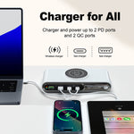 WLX-F9A Skrivebordsladestation 72W Multi-Port Oplader Trådløs Opladningsdock med RGB-stemningslys