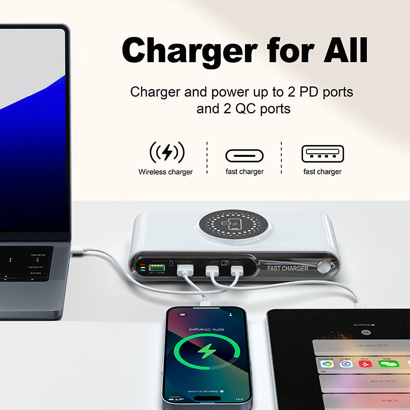 WLX-F9A Skrivebordsladestation 72W Multi-Port Oplader Trådløs Opladningsdock med RGB-stemningslys