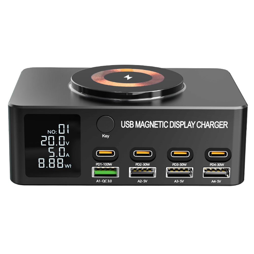 WLX-818D+ Smart Display Multi-Port Charger PD 140W Fast Charging Station Magnetic Wireless Charger