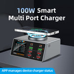 WLX-X9A Smart Display APP Control 100W Multi-port Desktop Charger Magnetic Wireless Charging Station