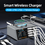 WLX-X9A Smart Display APP Control 100W Multi-port Desktop Charger Magnetic Wireless Charging Station