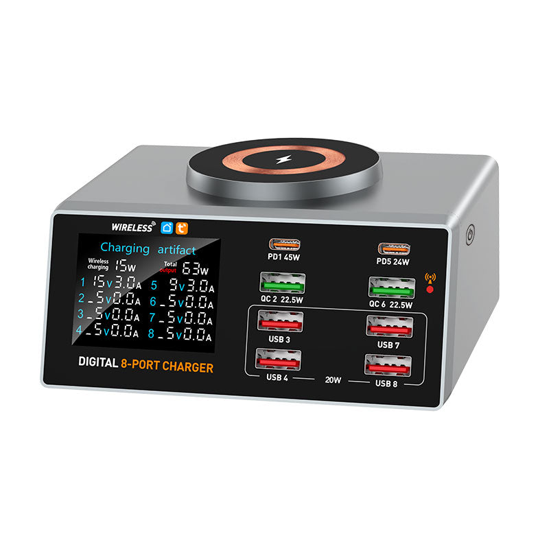 WLX-X9A Smart Display APP Control 100W Multi-port Desktop Charger Magnetic Wireless Charging Station