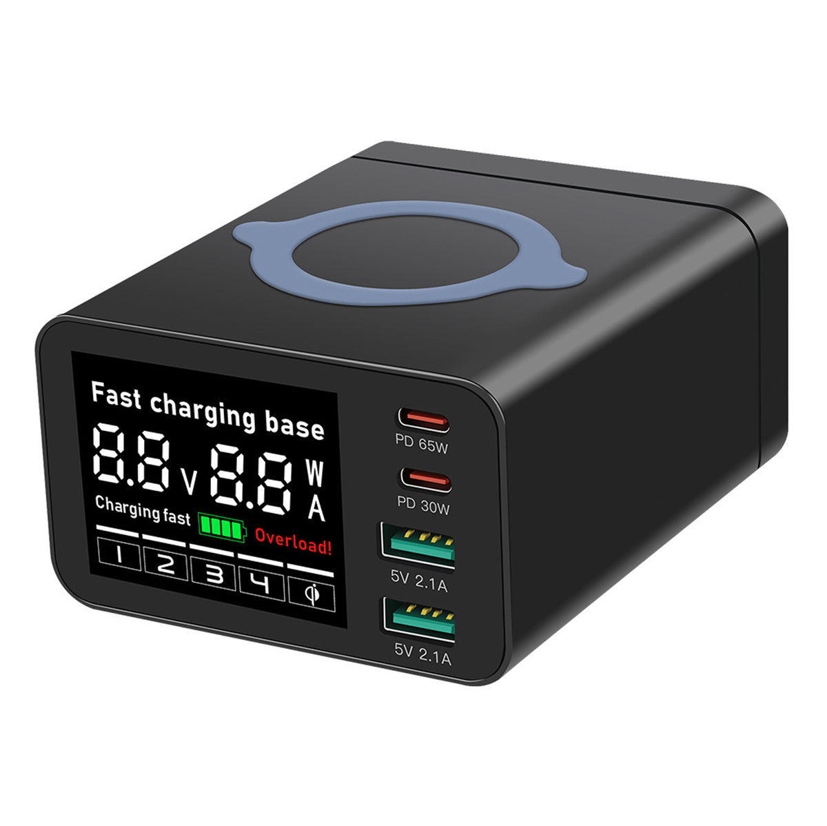 WLX-X9C 110W Multi-Port Charging Hub with Digital Display Wireless Charger Power Station