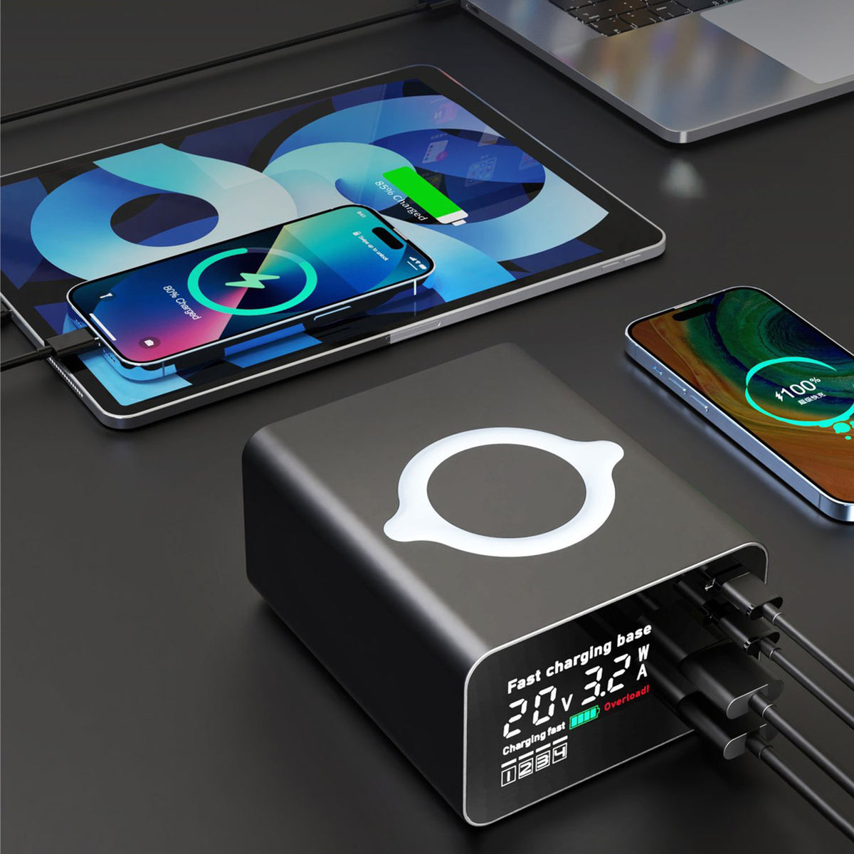 WLX-X9C 110W Multi-Port Charging Hub with Digital Display Wireless Charger Power Station
