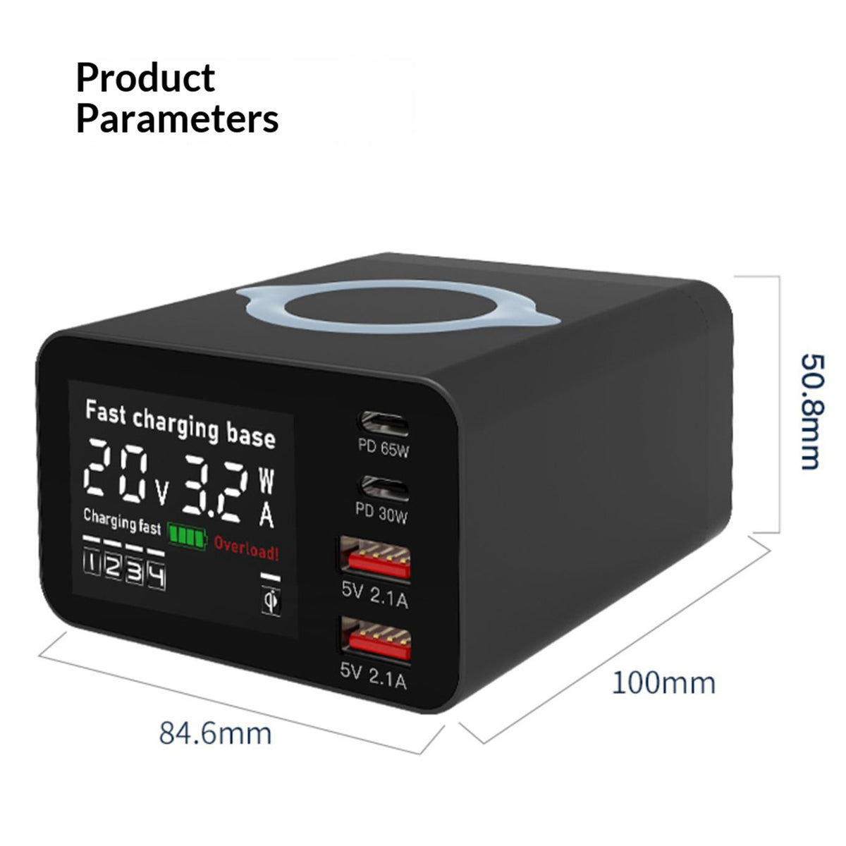 WLX-X9C 110W Multi-Port Charging Hub with Digital Display Wireless Charger Power Station