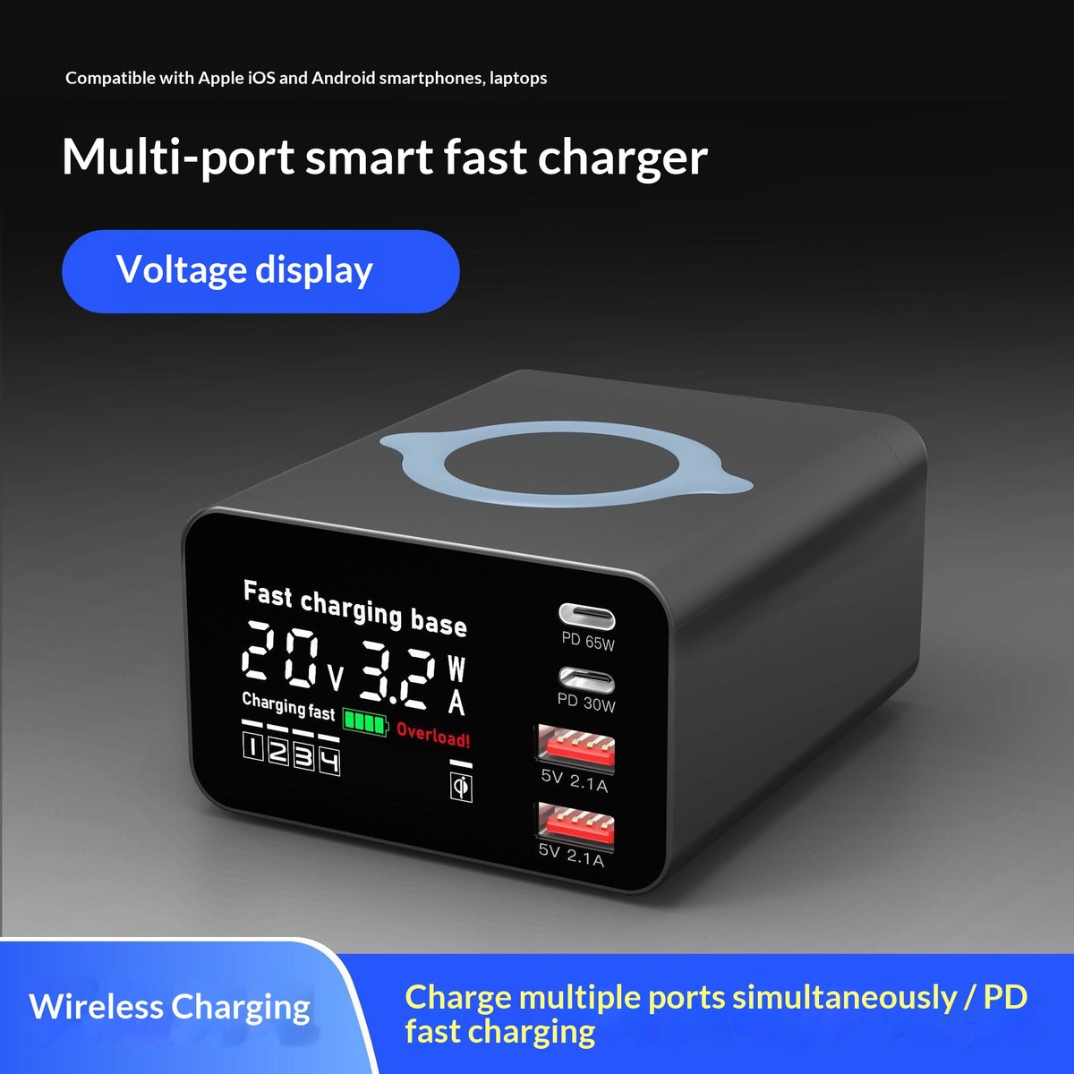 WLX-X9C 110W Multi-Port Charging Hub with Digital Display Wireless Charger Power Station