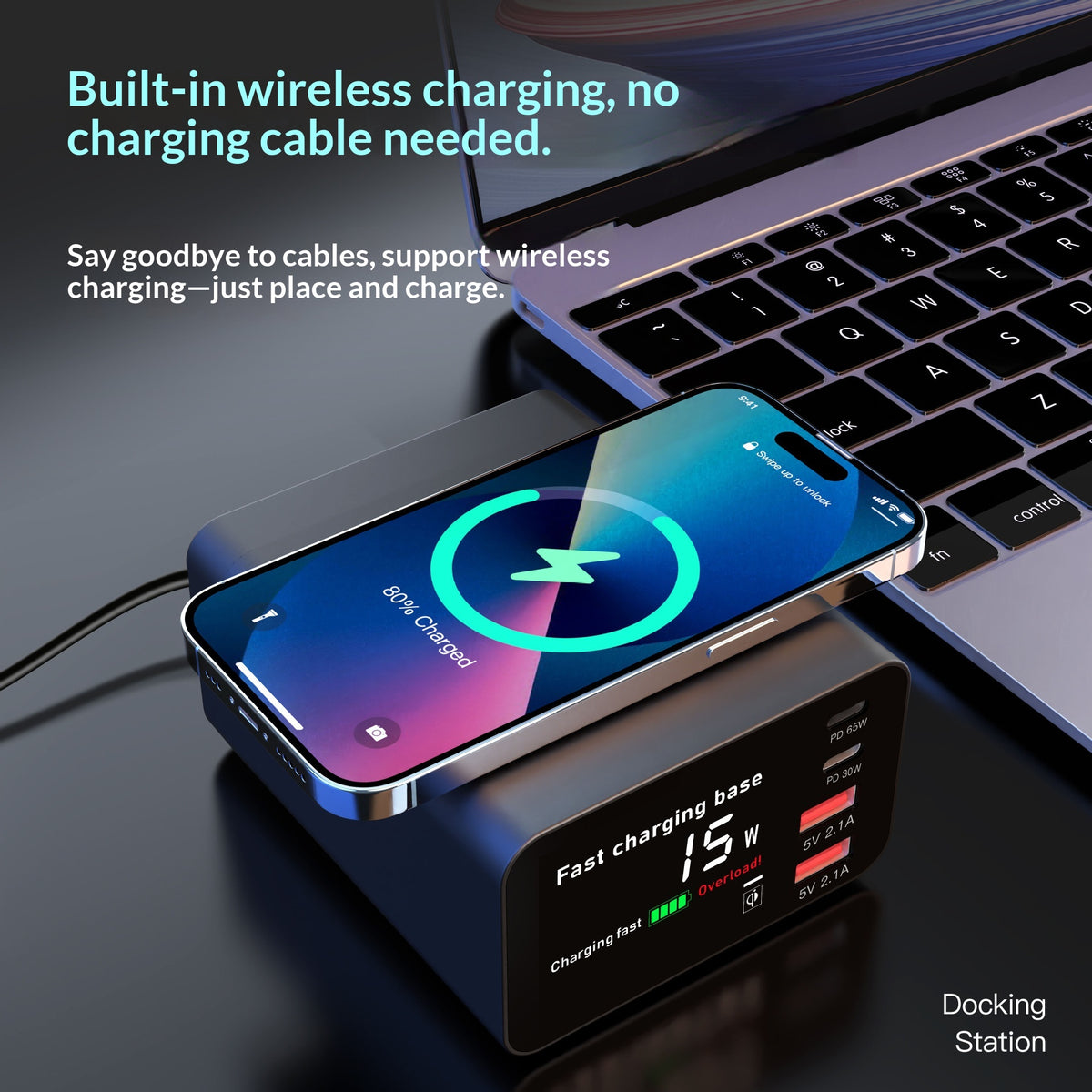 WLX-X9C 110W Multi-Port Charging Hub with Digital Display Wireless Charger Power Station