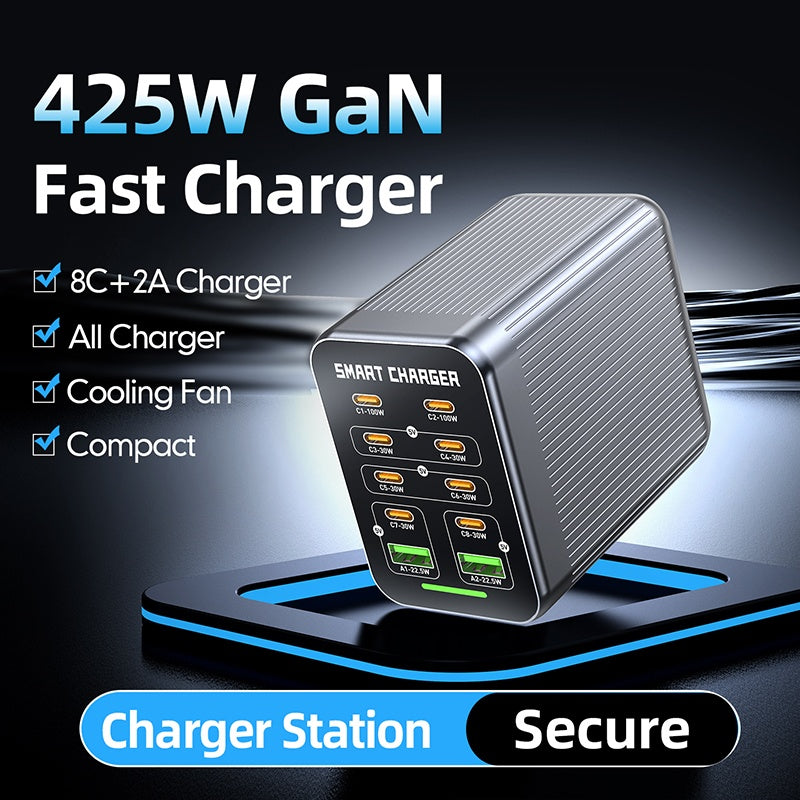WLX-G1 425W GaN Multiport-oplader Højtydende hurtigopladende desktop-ladestation til bærbare computere/telefoner