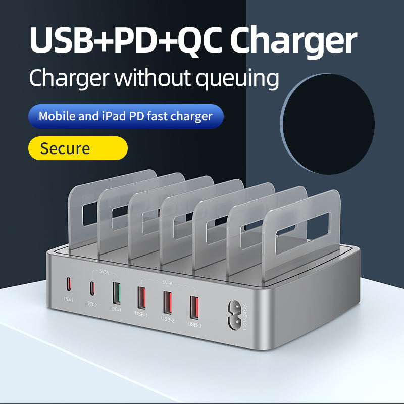 WLX-H881 USB-A + Type-C Multi-Port Charging Station with Dividers PD QC Smart Charging Hub