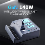 WLX-H12 140W Smart Trådløs Opladningsstrømskinne GaN PD Hurtigoplader Multiport-opladningsstation