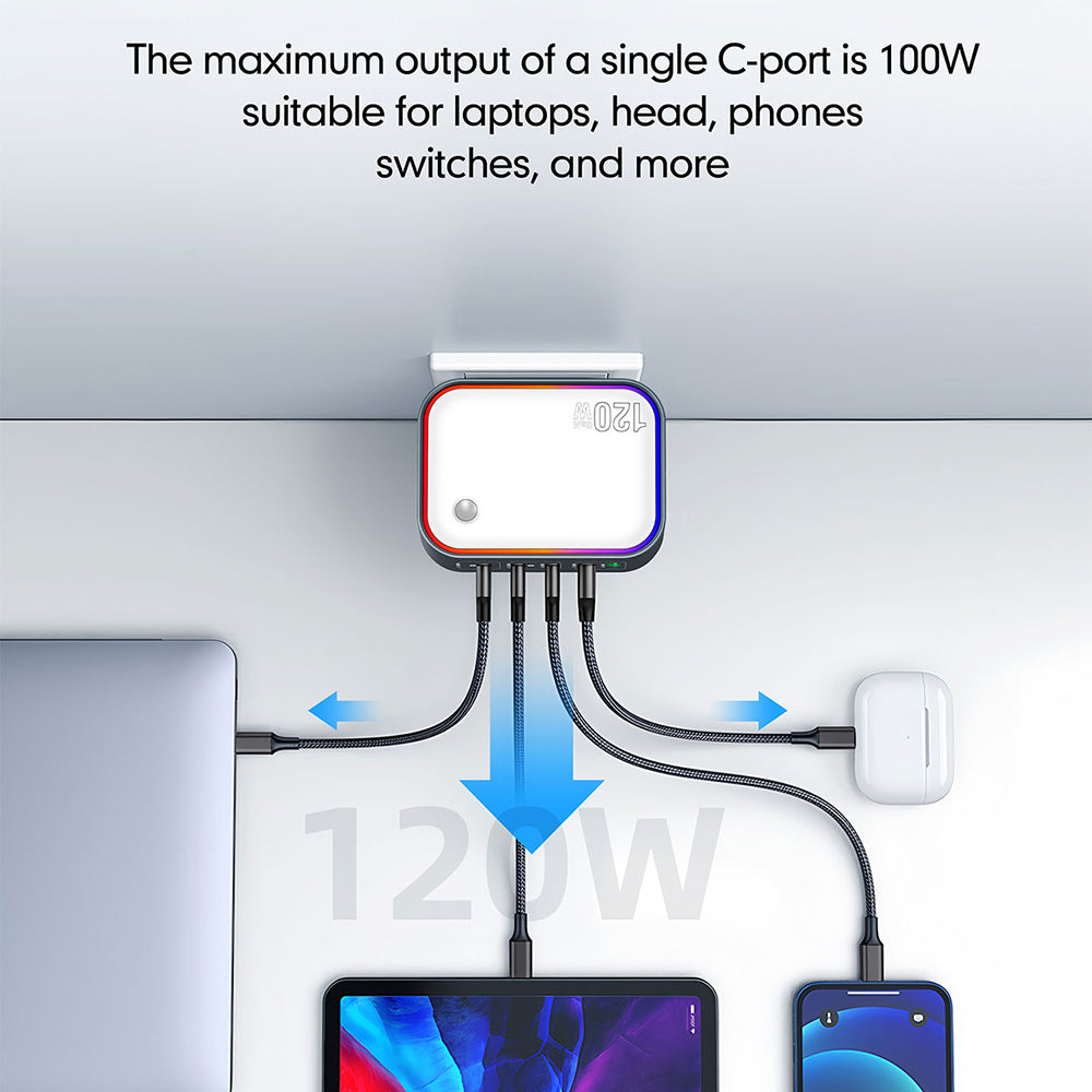 WLX-P 120W 6-ports opladerstation til skrivebord Bærbar GaN-hurtigoplader med foldbart stik