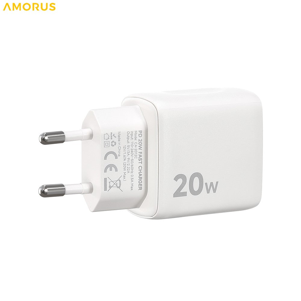 AMORUS PD 20W Type-C Fast Charging Wall Charger for Smartphone / Tablet / Laptop USB-C Power Adapter, EU Plug