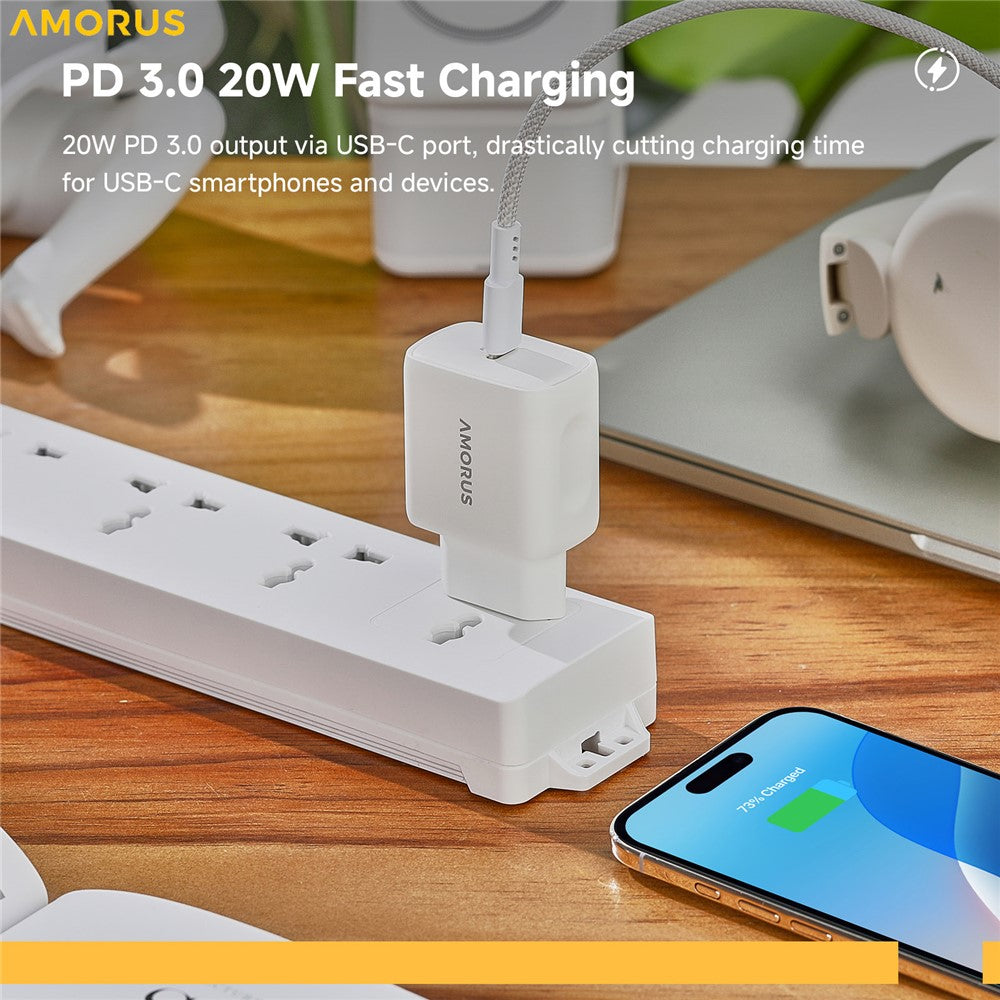 AMORUS PD 20W Type-C Fast Charging Wall Charger for Smartphone / Tablet / Laptop USB-C Power Adapter, EU Plug