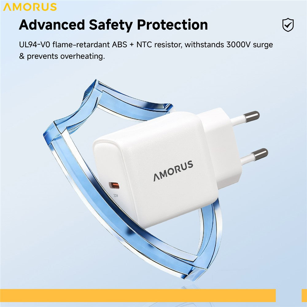 AMORUS PD 20W Type-C Fast Charging Wall Charger for Smartphone / Tablet / Laptop USB-C Power Adapter, EU Plug