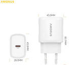 AMORUS PD 20W Type-C Fast Charging Wall Charger for Smartphone / Tablet / Laptop USB-C Power Adapter, EU Plug