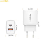 AMORUS PD 20W USB-C + 18W USB-A Fast Charging Wall Charger Dual Port Smart Power Adapter, EU Plug