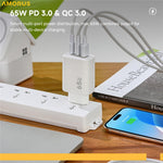 AMORUS PD 65W Fast Charging Wall Charger USB-A + Dual Type-C GaN Power Adapter for Laptop / Smartphone / Tablet, EU Plug