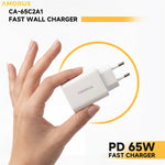 AMORUS PD 65W Fast Charging Wall Charger USB-A + Dual Type-C GaN Power Adapter for Laptop / Smartphone / Tablet, EU Plug