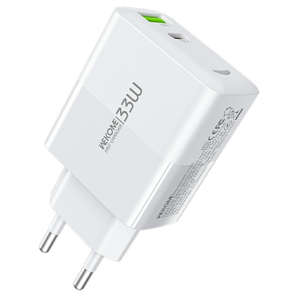 WEKOME WP-U101 33W Fast Charger Portable USB-A + Type-C Dual Port Power Adapter, EU Plug