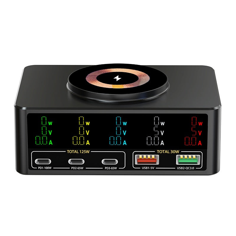 WLX-818C Smart Digital Display 140W Multi-Port USB Charger GaN Magnetic Wireless Charging Station
