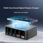 WLX-818C Smart Digital Display 140W Multi-Port USB Charger GaN Magnetic Wireless Charging Station