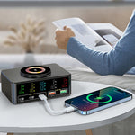 WLX-818C Smart Digital Display 140W Multi-Port USB Charger GaN Magnetic Wireless Charging Station