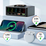 WLX-818C Smart Digital Display 140W Multi-Port USB Charger GaN Magnetic Wireless Charging Station