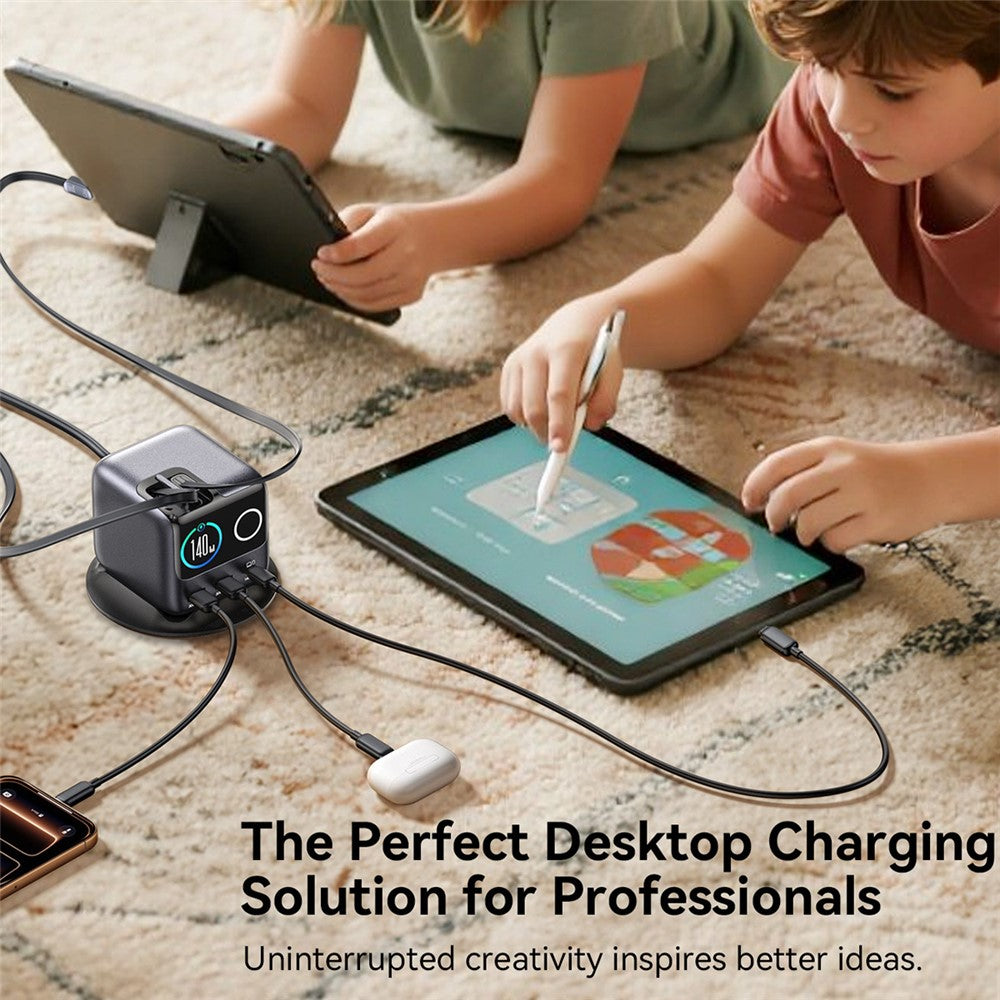 JOYROOM JR-TRD01 140W GaN Oplader 5-Port Desktop Hurtigopladningsstation med Udtrækkelige Kabler