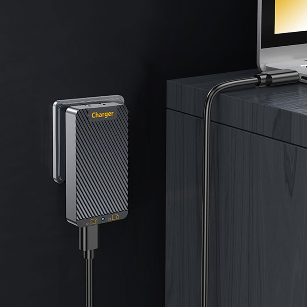 WLX-902 72W ultratynd GaN-bordoplader med dobbelt USB-C-port, hurtigopladningsstation til tablets/telefoner/laptops