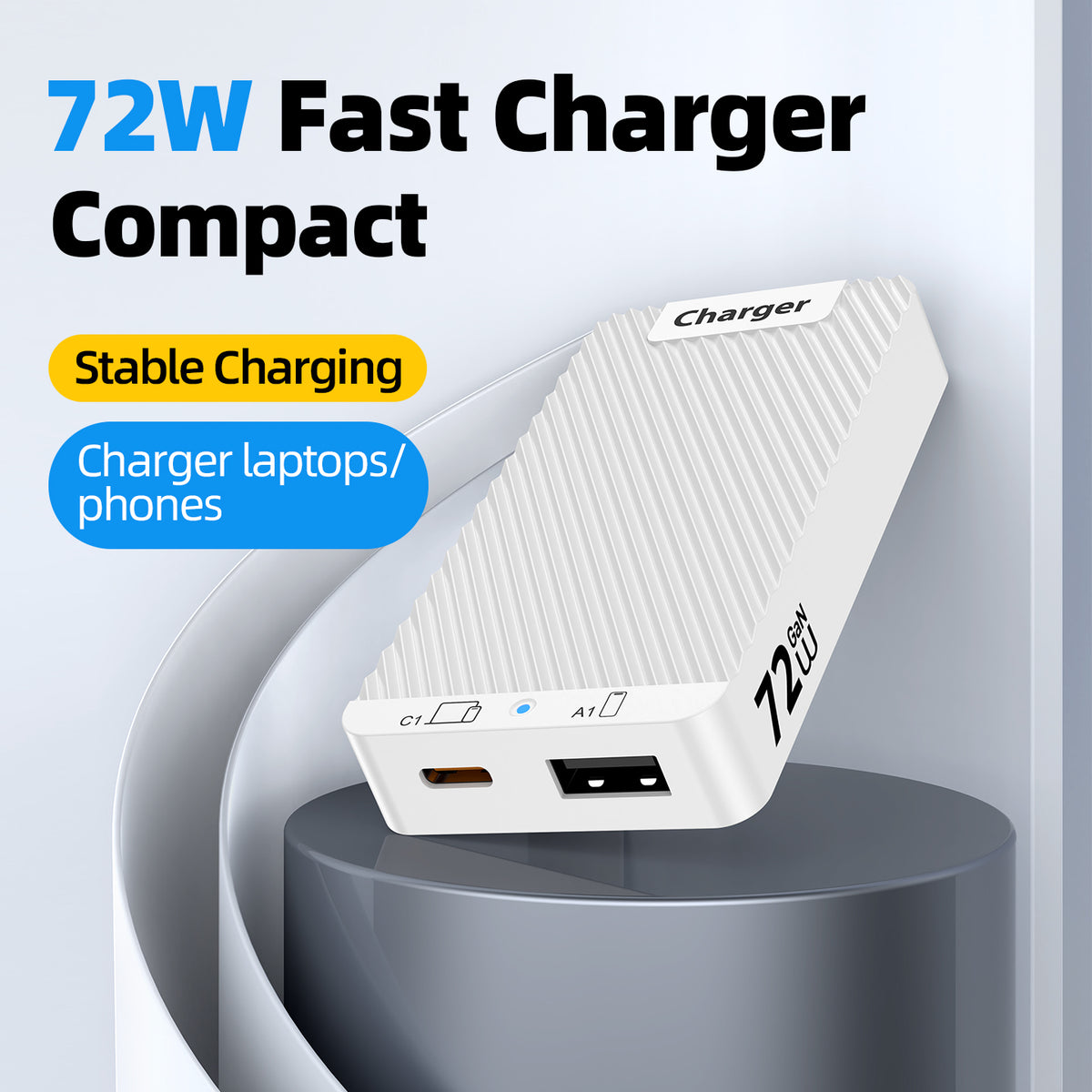 WLX-902 72W ultratynd GaN-bordoplader med dobbelt USB-C-port, hurtigopladningsstation til tablets/telefoner/laptops