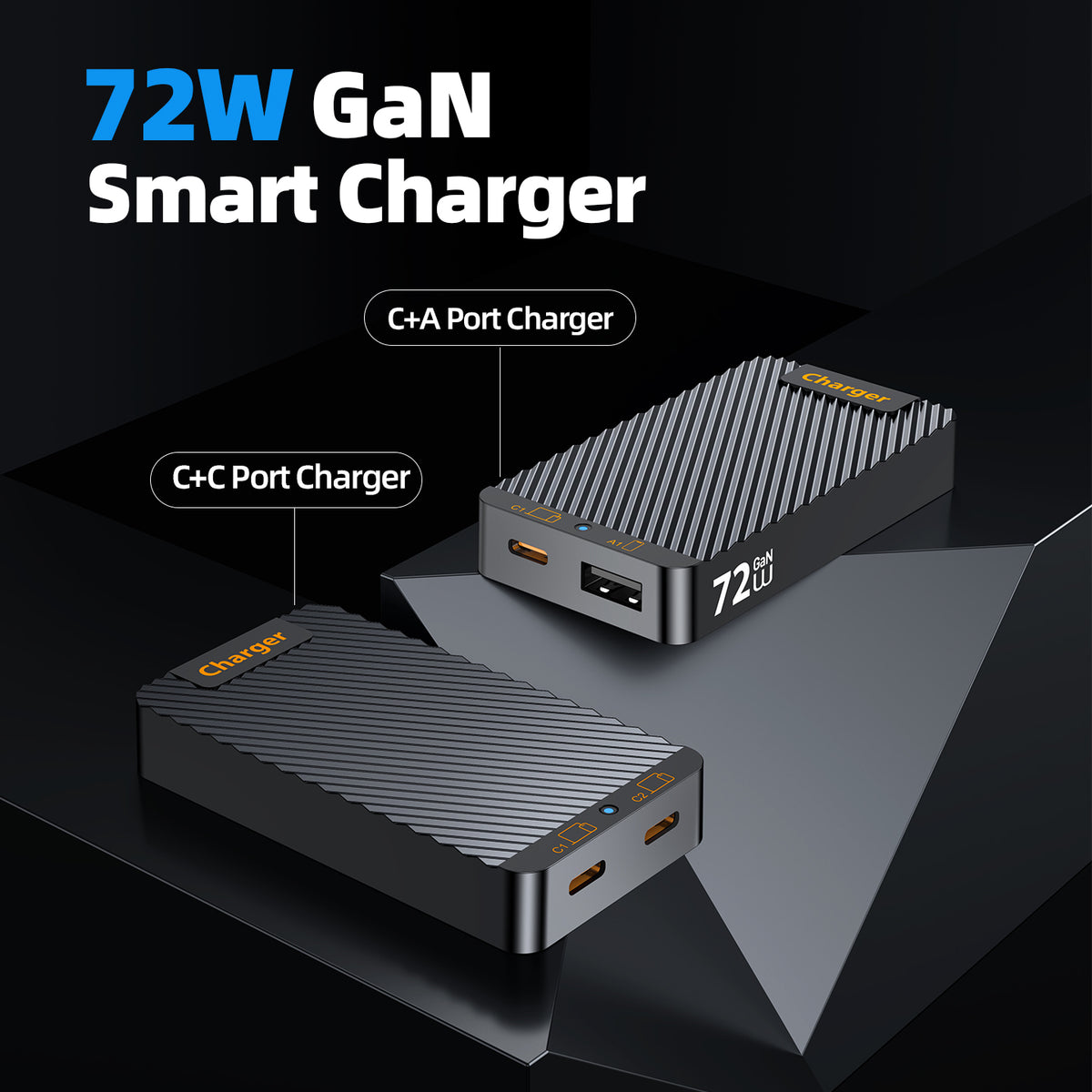 WLX-902 72W ultratynd GaN-bordoplader med dobbelt USB-C-port, hurtigopladningsstation til tablets/telefoner/laptops