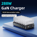 WLX-60H 288W GaN Multi Port Charger with Retractable Type-C Cable Desktop Charging Station for Phone/Tablet