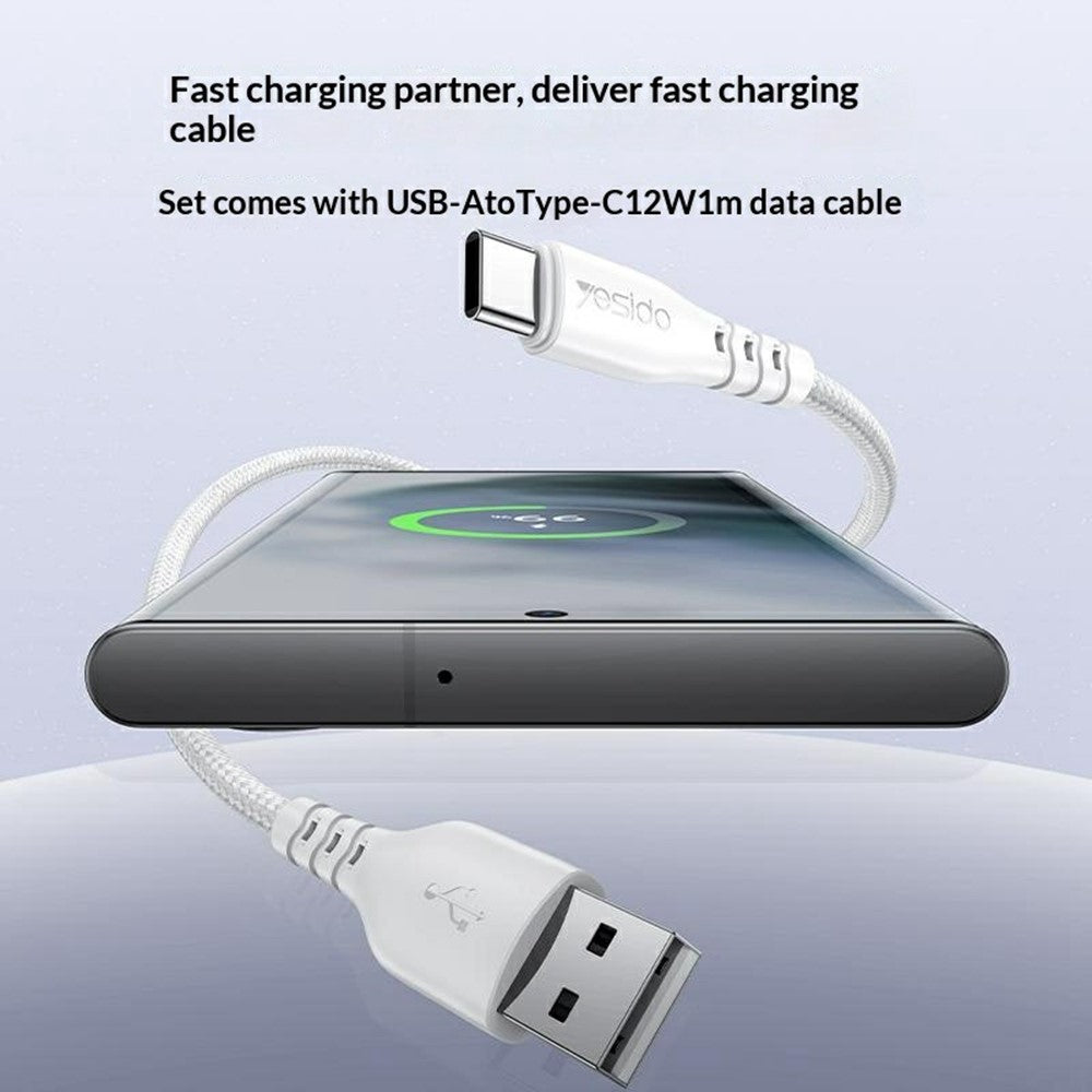 YESIDO YC104 Dual USB Port Charger PD 12W Fast Charging Power Adapter with USB Cable for Smartphones  /  Tablets, EU Plug