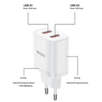 YESIDO YC104 Dual USB Port Charger PD 12W Fast Charging Power Adapter with USB Cable for Smartphones  /  Tablets, EU Plug