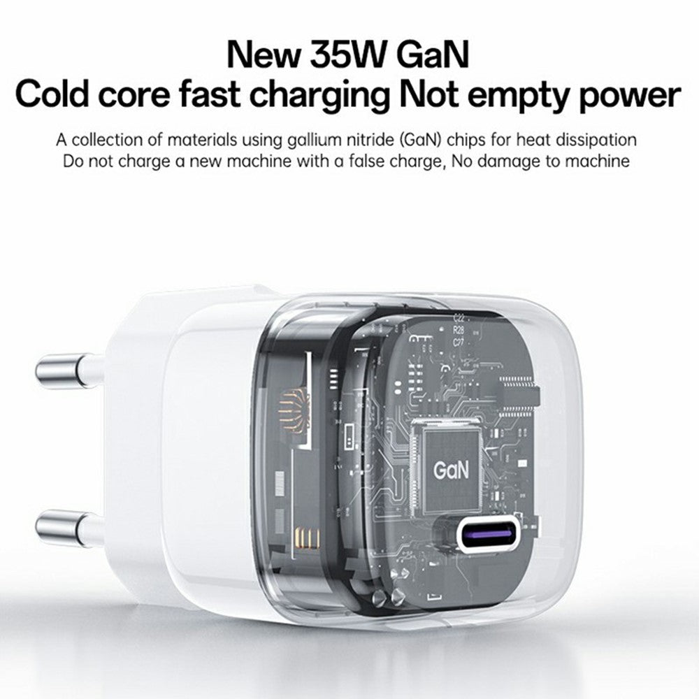 YESIDO YC103 PD 35W GaN Vægoplader USB-C Hurtig Opladning Strømadapter Kompakt Rejse Telefonoplader, EU-stik