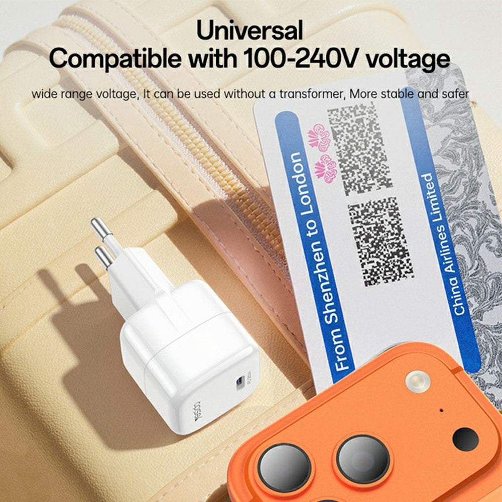YESIDO YC103 PD 35W GaN Vægoplader USB-C Hurtig Opladning Strømadapter Kompakt Rejse Telefonoplader, EU-stik