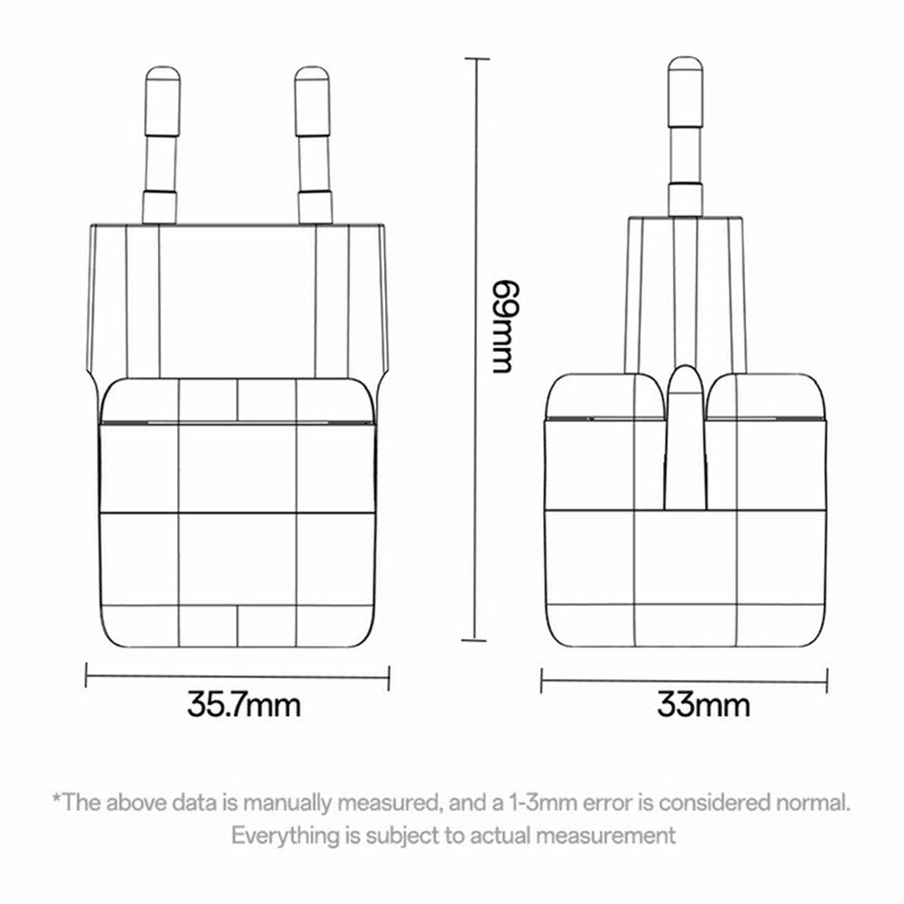 YESIDO YC103 PD 35W GaN Vægoplader USB-C Hurtig Opladning Strømadapter Kompakt Rejse Telefonoplader, EU-stik