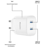 YESIDO YC109 PD 45W Dobbelt USB-C Opladersæt med USB-C Kabel Hurtigopladende Strømadapter, EU Stik