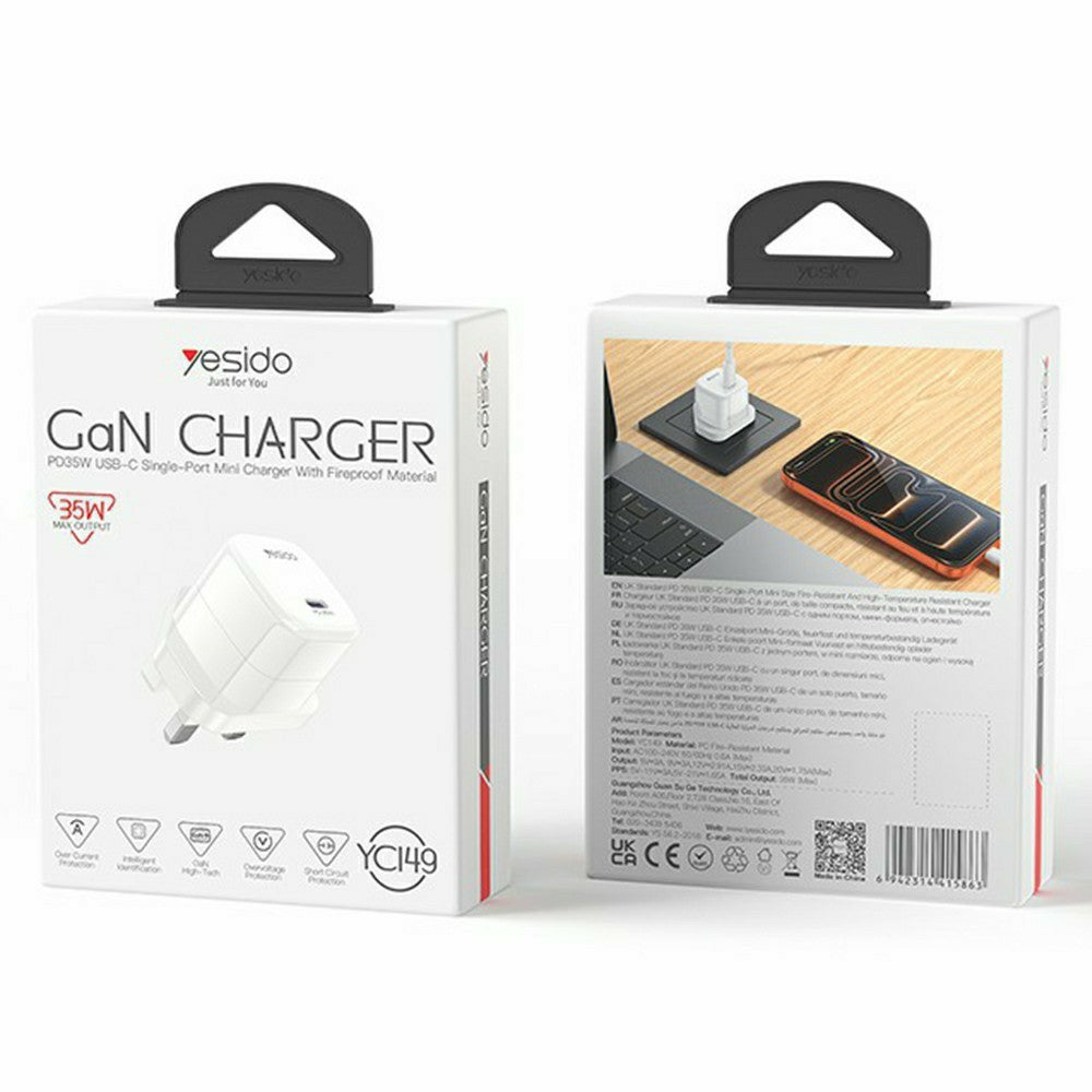 YESIDO YC149 PD 35W Travel Charger Adapter Single Port Type-C Fast Charging Adapter