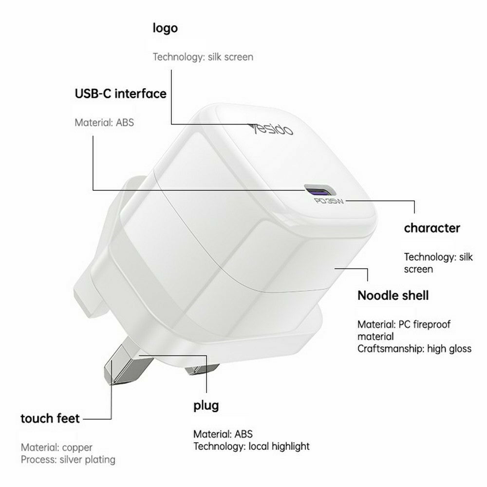 YESIDO YC149 PD 35W Travel Charger Adapter Single Port Type-C Fast Charging Adapter