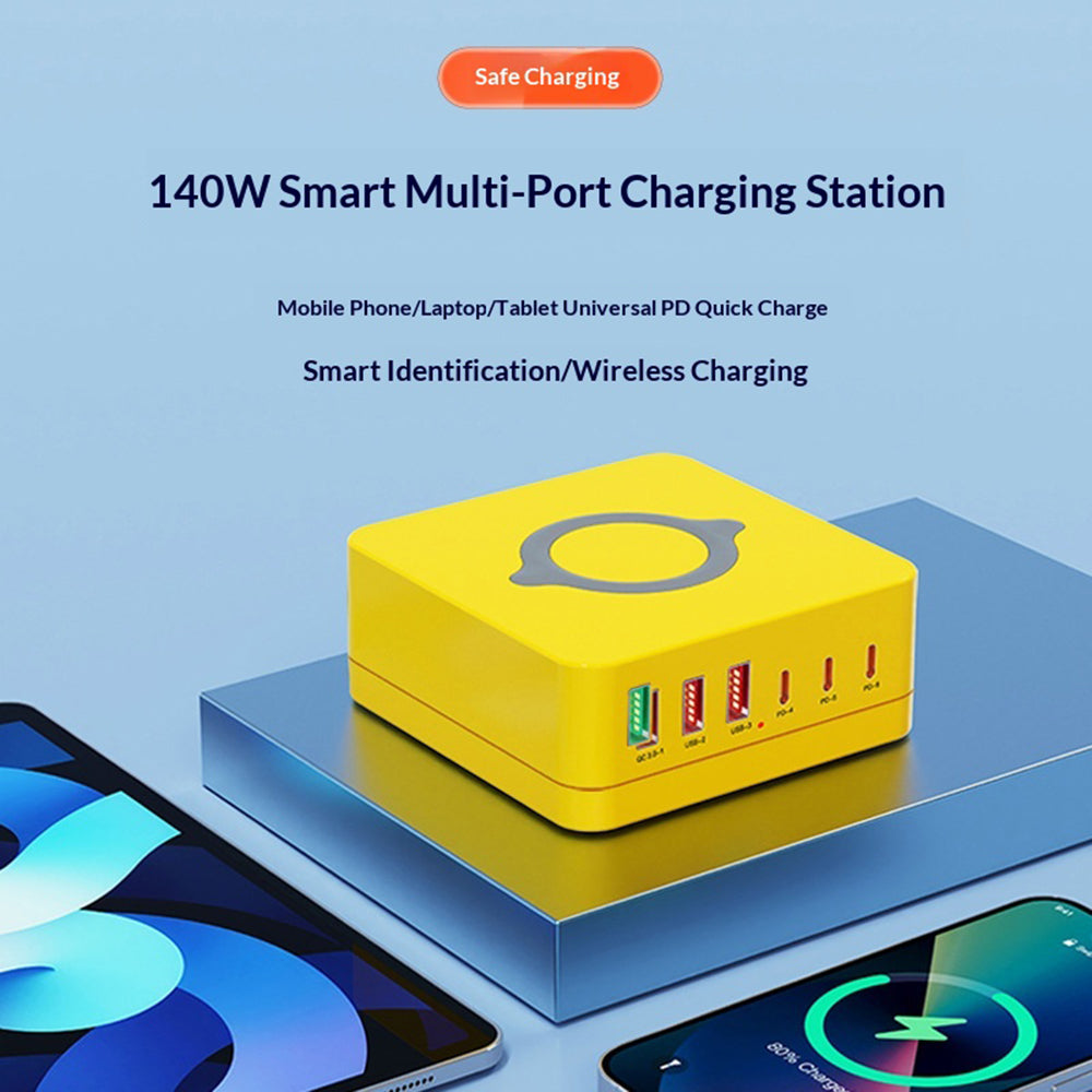 WLX-963L Multi-Port Ladestation PD 65W Hurtigoplader til bærbar computer/tablet/telefon Trådløs opladningsdock