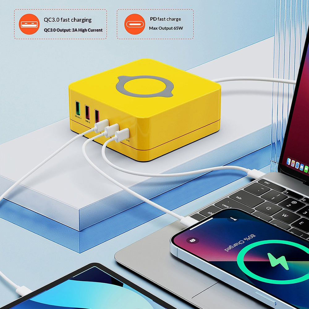 WLX-963L Multi-Port Ladestation PD 65W Hurtigoplader til bærbar computer/tablet/telefon Trådløs opladningsdock