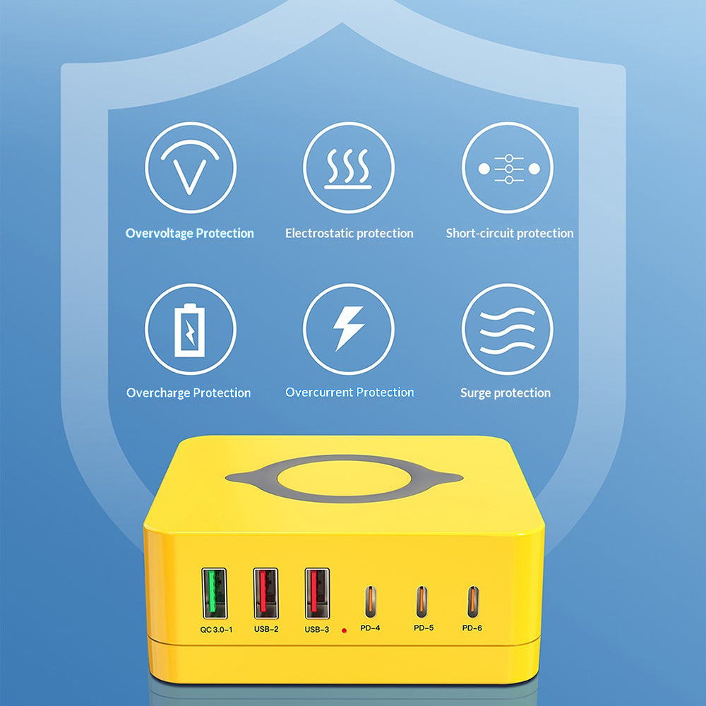WLX-963L Multi-Port Ladestation PD 65W Hurtigoplader til bærbar computer/tablet/telefon Trådløs opladningsdock