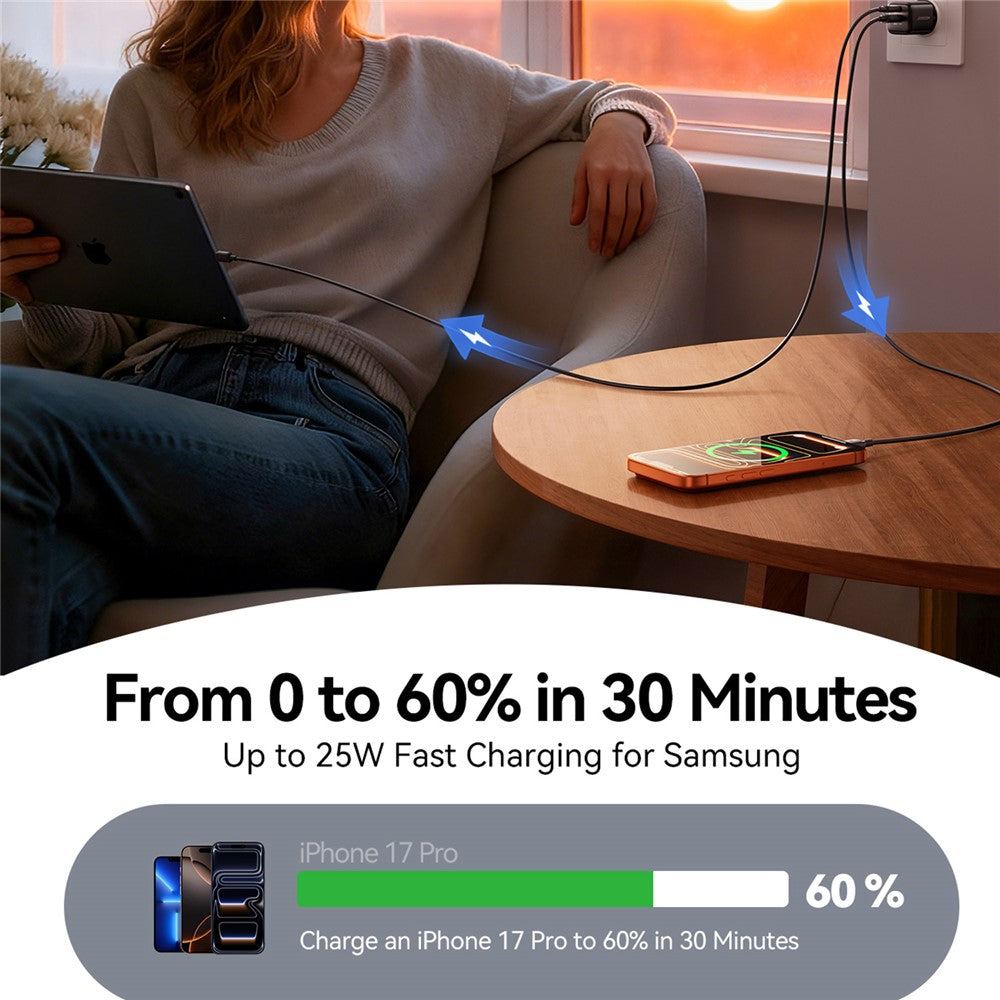 JOYROOM JR-TG7 PD QC3.0 30W Fast Charger USB-C + USB-A Dual Port Power Adapter for Phone Tablet