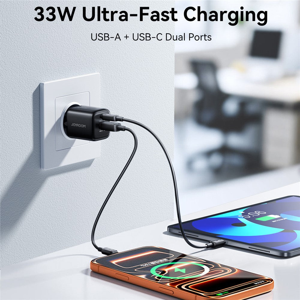JOYROOM JR-TG7 PD QC3.0 30W Fast Charger USB-C + USB-A Dual Port Power Adapter for Phone Tablet