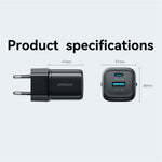 JOYROOM JR-TG7 PD QC3.0 30W Fast Charger USB-C + USB-A Dual Port Power Adapter for Phone Tablet