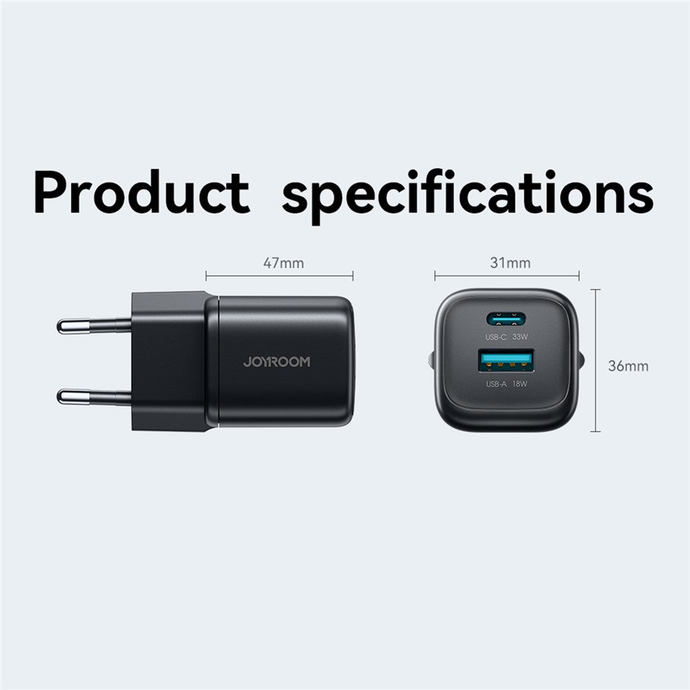 JOYROOM JR-TG7 PD QC3.0 30W Fast Charger USB-C + USB-A Dual Port Power Adapter for Phone Tablet