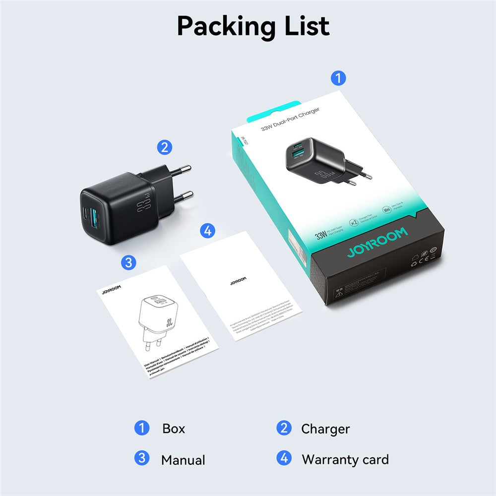 JOYROOM JR-TG7 PD QC3.0 30W Fast Charger USB-C + USB-A Dual Port Power Adapter for Phone Tablet