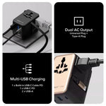 MOMAX UA30 1-World2+ Dual AC Universal Travel Adapter GaN 70W International Power Adapter Built-in Retractable Cable